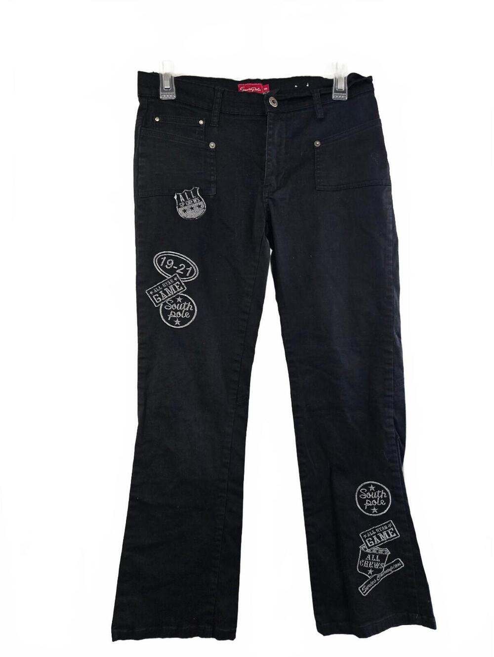 Y2K Southpole Black Embroidered Patch Pants Size 6